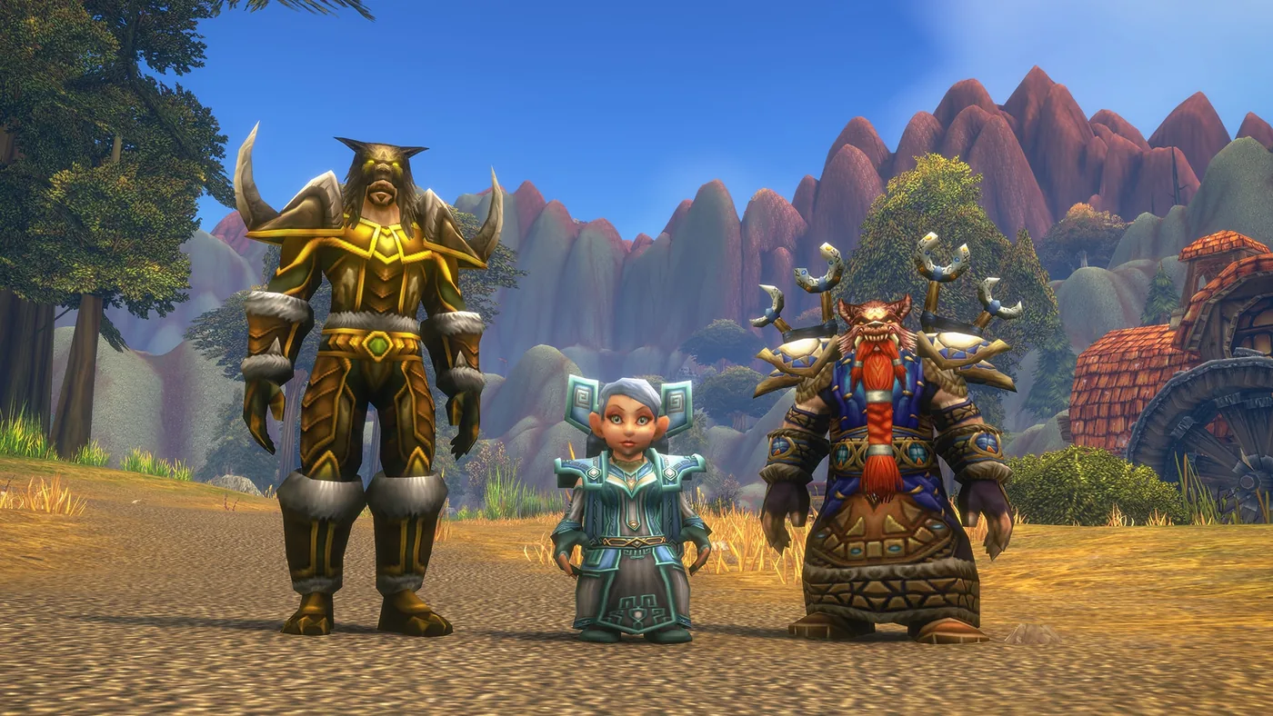 Trois personnages portant des ensembles d’armure distincts.