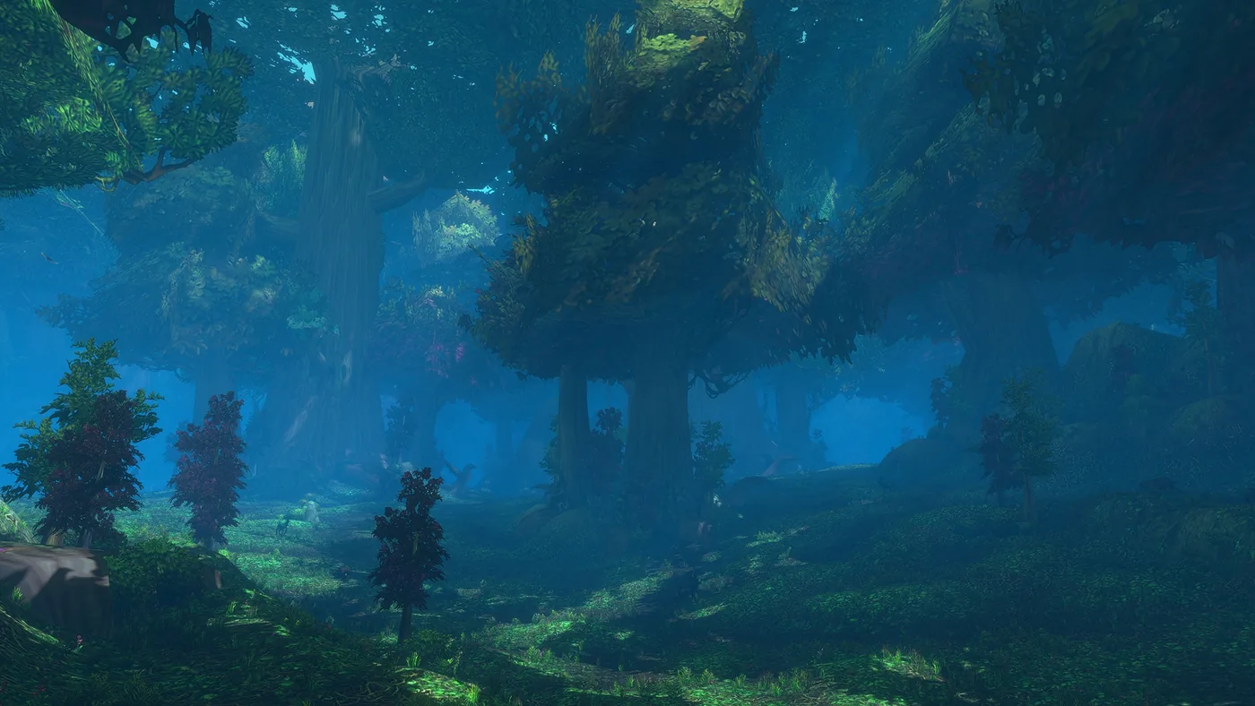 Forêt aux arbres géants dans une capture officielle de Forever.